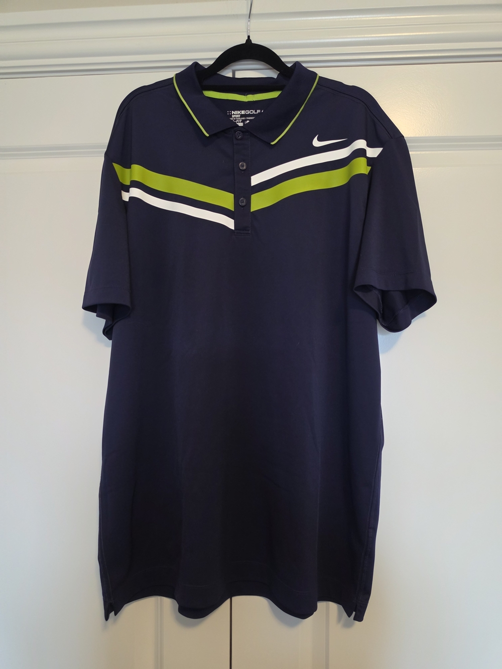 NIKE GOLF DRI-FIT NAVY PERFORMANCE POLO SHIRT XL GOLF SPORT STRIPED SWOOSH